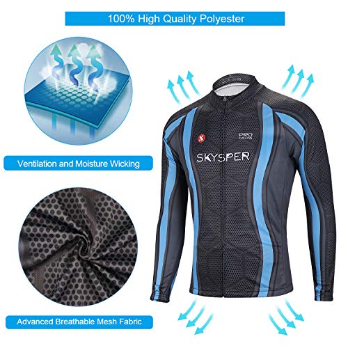 SKYSPER Maillot Ciclismo Hombres Jersey Mangas Largas Pantalones Largos Culotte de Ciclismo Conjunto de Ropa Maillot Entretiempo Invierno para Deportes al Aire Libre Ciclo Bicicleta