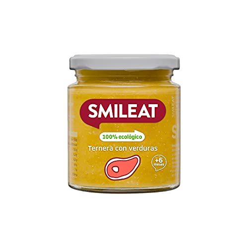 Smileat - Tarrito Ecológico de Ternera con Verduras, Ingredientes Naturales, Para Bebés a partir de los 6 Meses - 230g