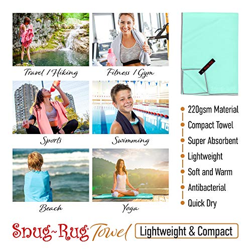 Snug Rug Toalla de microfibra - Super absorbente Secado rápido Ligero Compacto Viaje - Antibacteriano Natación Deportes Viajes a prueba de arena Toallas de playa, microfibra Turquoise, XL 200 x 90cm