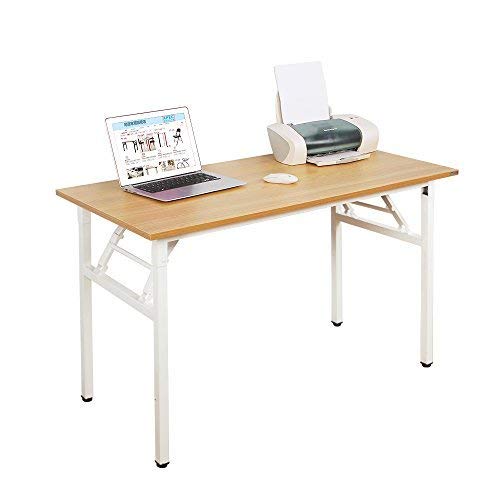 sogesfurniture Mesa Escritorio Plegable, 100x60 cm Mesa de Ordenador Escritorio de Oficina Mesa de Estudio Mesa de Comedor Plegable para Hogar Oficina, Picnic, Teca & Blanco AC5TW-100-SF