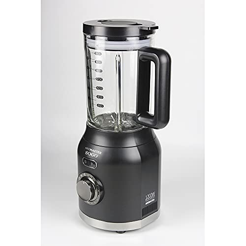 SOGO Mix Master Batidora de vaso, Licuadora americana de 1200W con jarra de cristal de 1.6L, cuchilla de 6 hojas de acero inoxidable, Color: Negro (BAT-SS-5525)