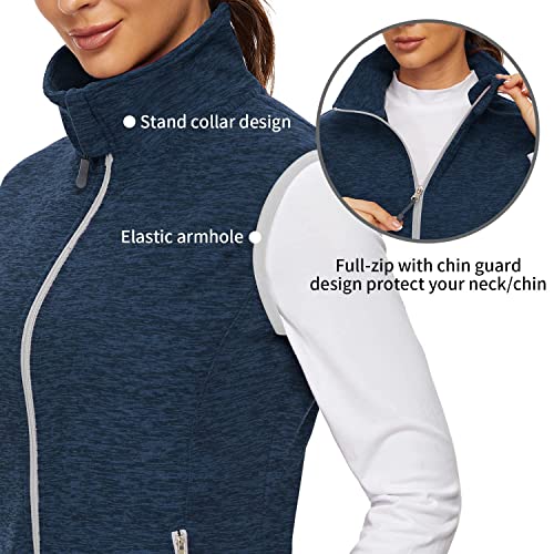 Soneven Chaleco Deporte Forro Polar Corto Mujer Cremallera Invierno sin Mangas con Cuello Alto Elástico Ligero para Exterior Senderismo Correr, azul, S