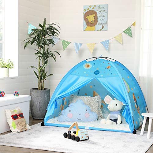 SONGMICS Tienda para Niños, Pop Up, Carpa Infantil con Bolsa de Transporte, para Interior y Exterior, Regalo para Niños, Tema Estelar, Azul LPT501B01