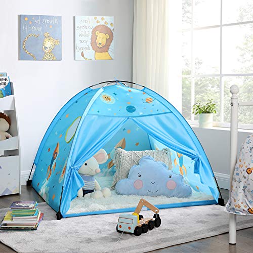 SONGMICS Tienda para Niños, Pop Up, Carpa Infantil con Bolsa de Transporte, para Interior y Exterior, Regalo para Niños, Tema Estelar, Azul LPT501B01