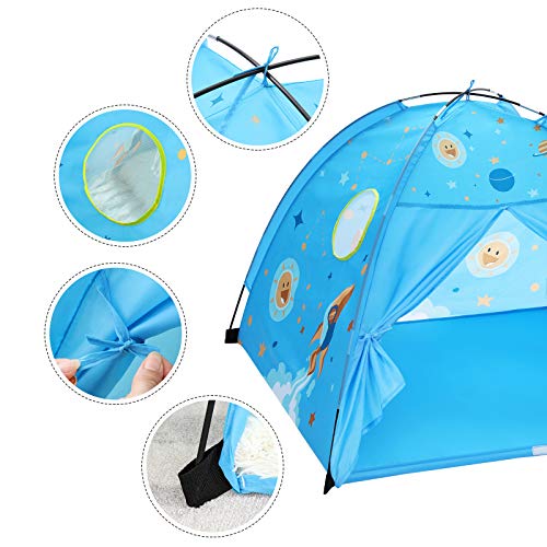 SONGMICS Tienda para Niños, Pop Up, Carpa Infantil con Bolsa de Transporte, para Interior y Exterior, Regalo para Niños, Tema Estelar, Azul LPT501B01