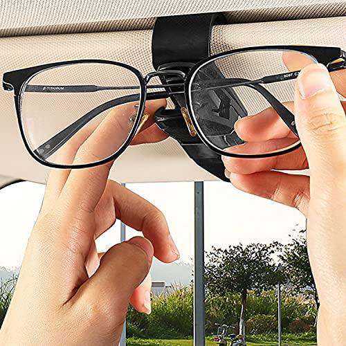 Soportes para gafas de coche, 2 piezas con clip para visera solar, clip para gafas de sol, soporte para gafas de sol con clip para tarjeta, negro