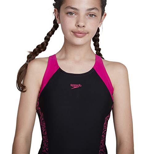 Speedo Boom Splice Muscleback, Bañador para Niña, Negro (Black/Electric Pink), 24