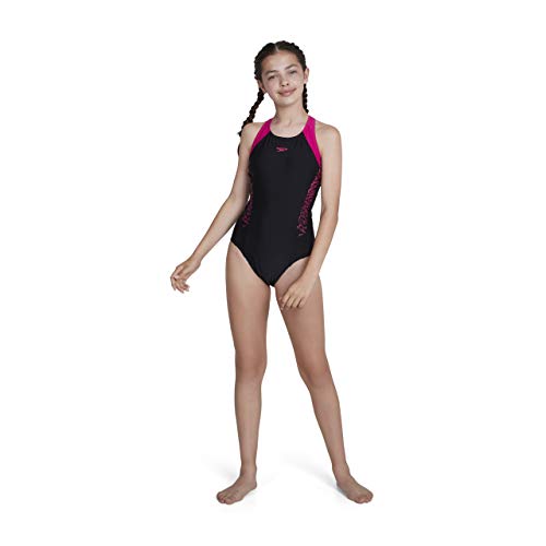 Speedo Boom Splice Muscleback, Bañador para Niña, Negro (Black/Electric Pink), 24