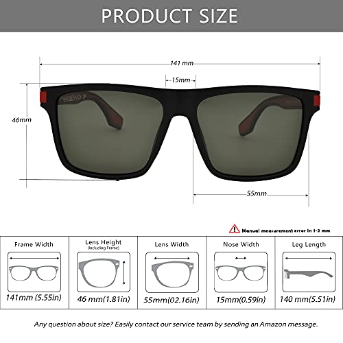 SQUAD Gafas de sol Polarizadas hombres y mujeres Adultos Cuadradas Clásico Estilo Vintage 100% Protección UV400 Montura Goma Negra Mate