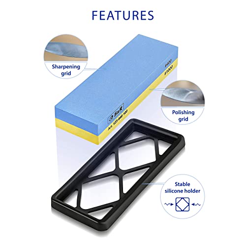 S&R Piedra de Afilar Cuchillos 1000/4000 en Corindón Profesional. Afilador de Cuchillos, Tijeras, Cinceles. Base de silicona antideslizante.