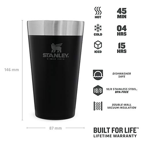 Stanley Adventure Stacking Beer Pint 0.47L Matte Black – Termo Mantiene la Cerveza Fría 4 horas - Jarra Cerveza Acero Inoxidable - Aislamiento al Vacío de Doble Pared - Apta Para Lavavajillas