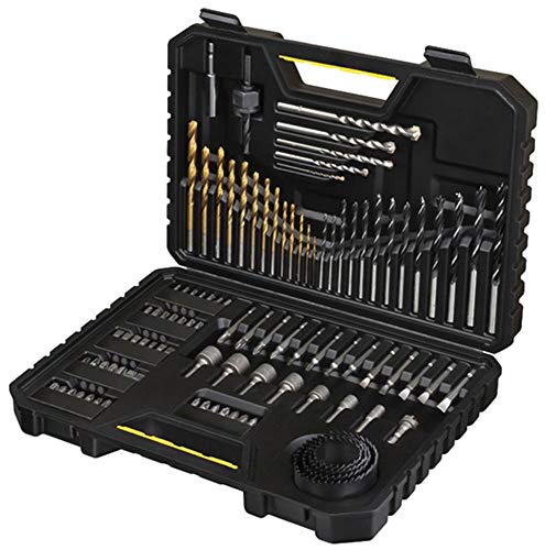 Stanley STA7205-XJ - Juego de Brocas (Taladro, Albañilería, Metal, Madera) Acero inoxidable, Negro, 100 Piezas