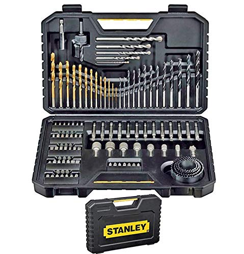 Stanley STA7205-XJ - Juego de Brocas (Taladro, Albañilería, Metal, Madera) Acero inoxidable, Negro, 100 Piezas