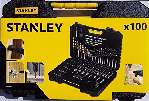 Stanley STA7205-XJ - Juego de Brocas (Taladro, Albañilería, Metal, Madera) Acero inoxidable, Negro, 100 Piezas