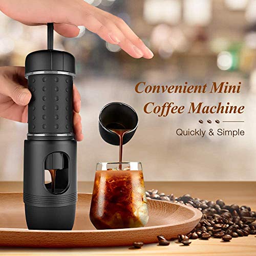 Staresso Máquina de café espresso manual, mini cafetera espresso portátil, compatible con café molido y nespresso, cápsulas ideales para camping, senderismo, viaje