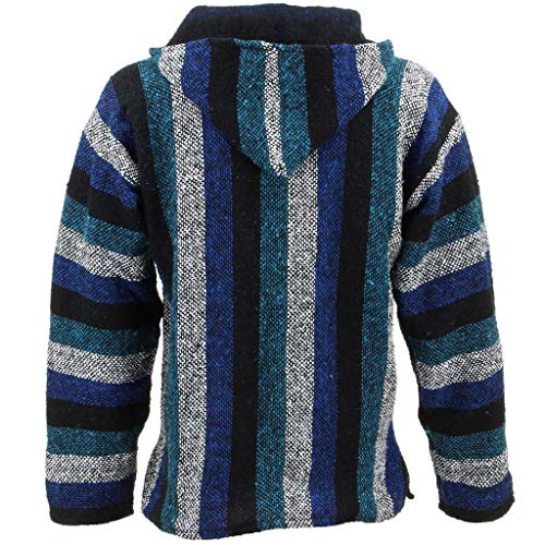 Sudadera con capucha mexicana Baja Jerga, estilo surf hippy, color azul frío