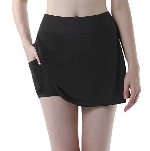 Sudawave Falda Pantalón Deportiva de Tenis Golf para Mujer Skorts Casuales con Bolsillos para Correr Entrenamiento Pilates Fitness Elástica Transpirable (Negro, XS)