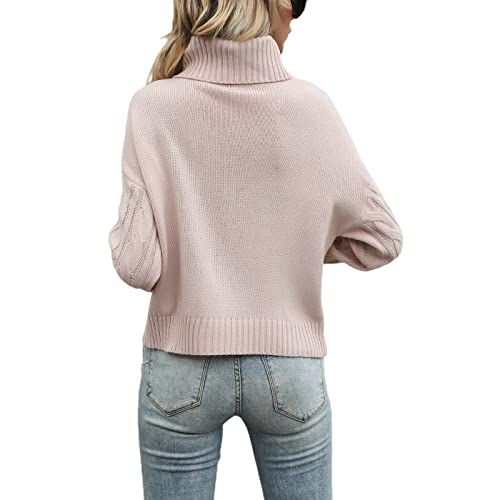 Suéter Mujer Invierno Cuello Alto Jersey Acanalado de Punto en Otoño Pull-Over cálido con Manga Larga Top Rosado Holgado Gruesas Elegante para Mujer (Rosado, S)