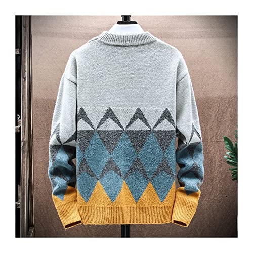 Suéter para Hombres Streetwear suéter Jerseys Hombres Moda Ropa otoño Manga Larga Camisas Calle Ropa Interior patrón geométrico suéteres Lana Knit Crew Neck (Color : A1, Size : 3XL)