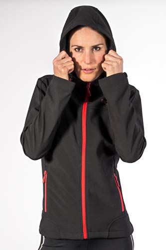 SUNDRIED de Mujeres Softshell técnico Ocasional de la Chaqueta Abrigo de Invierno a Prueba de Viento - con Capucha Caliente con Estilo - Mejor para el Invierno (Medium, Negro)