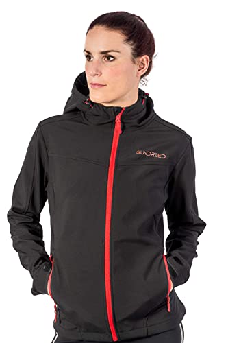 SUNDRIED de Mujeres Softshell técnico Ocasional de la Chaqueta Abrigo de Invierno a Prueba de Viento - con Capucha Caliente con Estilo - Mejor para el Invierno (Medium, Negro)