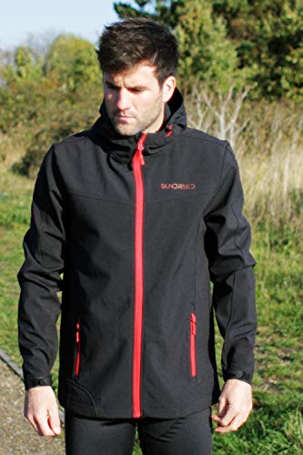 SUNDRIED Negro Softshell Chaqueta técnica Impermeable para los Hombres Mejores para los Deportes de Invierno - Capa Caliente con Capucha (Medium, Negro)