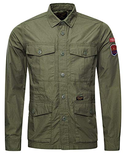 Superdry LS 4 Pocket Field Edition Camisa, Verde (Sage 3se), XL para Hombre