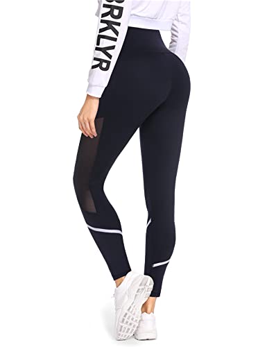 Sykooria Leggings Deporte Mujer Push up Pantalones Deportivos Mujer con Malla Leggings Mujer Cintura Alta para Yoga, Correr, Running, Fitness, Estiramiento, Pilates - Azul Oscuro S