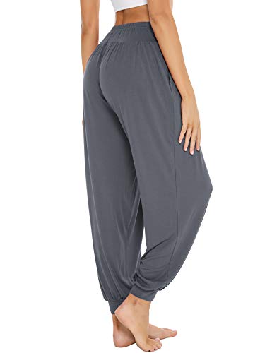 Sykooria Pantalones Deportivos para Mujer de Algodón Pantalones de Yoga con Bolsillos Pantalón de Harem Cintura Alta Pilates Baile Jogger Ropa de Casa