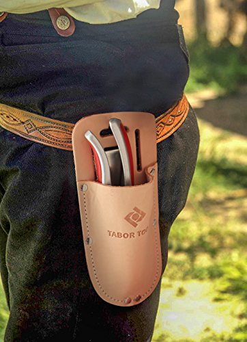 TABOR TOOLS H1E Funda de cuero para tijeras de podar y tijeras de podar, funda de cinturón, se adapta a la mayoría de las tijeras de jardín