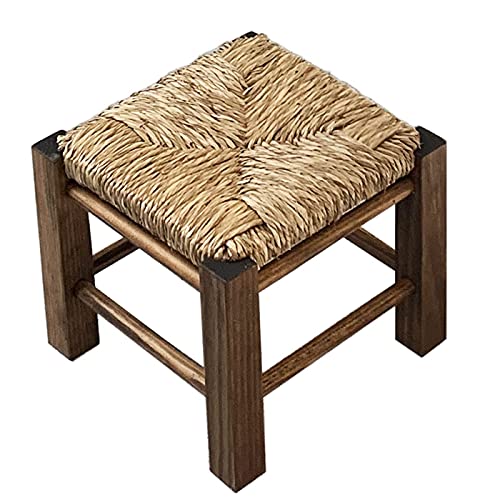 Taburete clásico Infantil de Madera 21 x 23,7 x 23,5 cm, Asiento de Rafia. Banqueta Pintada para niños, guarderías, hogar (Marrón Claro)