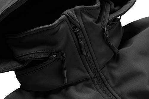 TACVASEN Waterproof Jacket Mens Fleece Military Tactical Combat Softshell Coat Sports Outdoor Hoodies Black