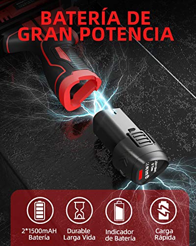 Taladro Atornillador WAKYME de 12,6 V con 2 baterías de 1500 mAh, embrague 18 + 1, 30 Nm, Portabrocas sin Llave de 3/8", atornillador eléctrico con LED incorporado y velocidad variable