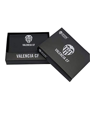 Tarjetero Monedero Piel Valencia C.F. Oficial Color Negro con Doble Pespunte al Tono y Escudo Grabado