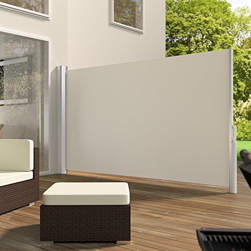 TecTake Toldo Lateral de Aluminio Separador retráctil terraza protección De Vivienda y de Base Postes Completo de Aluminio Varias tamaños - (Beige | 160x300cm | no. 401526)