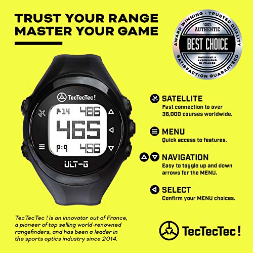 TecTecTec ULT-G - Reloj de golf con GPS con campos mundiales precargados, ligero, sencillo y fácil de usar