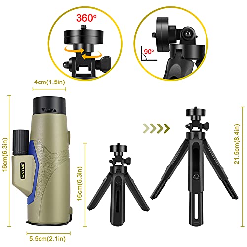 Telescopio Monocular, OKYUK Monoculares BAK4 12X50 de Alta Definición Lente FMC Impermeable Antivaho, con Soporte para Smartphone y trípode para Observación de Pájaros Caza Camping Viajes Conciertos