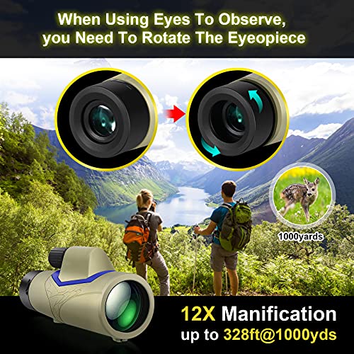 Telescopio Monocular, OKYUK Monoculares BAK4 12X50 de Alta Definición Lente FMC Impermeable Antivaho, con Soporte para Smartphone y trípode para Observación de Pájaros Caza Camping Viajes Conciertos