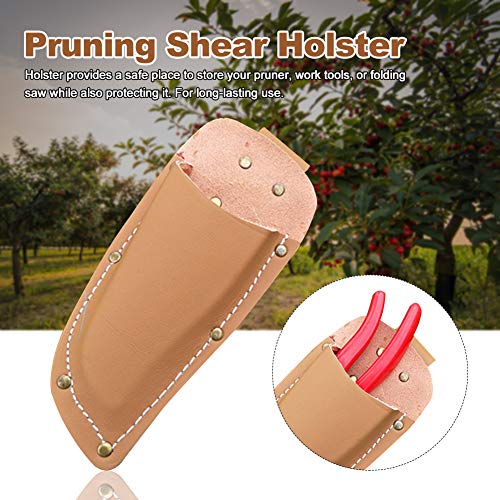 TGUS Funda de cuero para tijeras de poda, bolsa de jardinería para herramientas de tijeras, cubierta protectora de cuero, utilizada para tijeras de rama de frutas de jardín (tan)