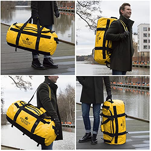 The Friendly Swede Duffel Bolsa de Viaje y Deporte Convertible en Mochila - Duffle Bag (Capacidad: 30l/ 60l/ 90l) (90L Amarillo)