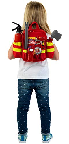 Theo Klein 8900 Mochila de bomberos Fire Fighter Henry - Con linterna a pilas, extintor y mucho más - Mochila con correas ajustables - Para niños a partir de 3 años