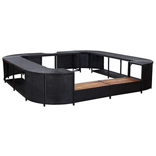 Tidyard Conjuntos Sofa Exterior Patio Tumbona en la Piscina del Patio del Patio Borde de Jacuzzi Cuadrado ratán sintético Negro 268x268x55 cm