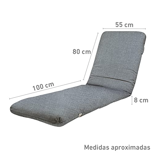 TIENDA EURASIA® Colchoneta para Tumbona de Jardin - Cojin Tumbona Acolchado Relleno de Fibra - Funda de Tela con Cremallera Lavable - Medida para Tumbona de 180 x 50 cm (Gris)