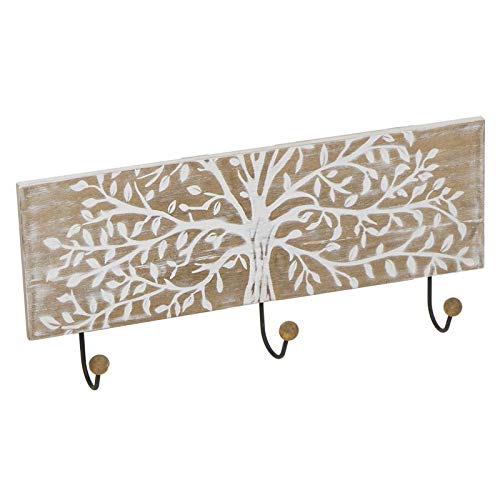 TIENDA EURASIA® Perchero de Pared Decorativo Madera - 3 Colgantes - 35 x 11 x 1 cm (ARBOL DE LA VIDA)