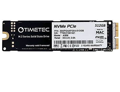 Timetec 512GB Mac SSD NVMe PCIe Gen3x4 3D NAND TLC Read Up to 2,000MB/s Compatible with Apple MacBook Air (2013-2015, 2017), MacBook Pro (2013-2015), iMac (2013-2019), Mac Pro (2013), Mac Mini (2014)