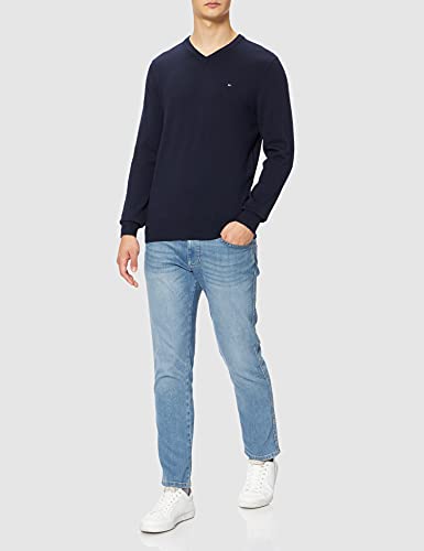 Tommy Hilfiger Pima Cotton Cashmere V Neck, Suéter para Hombre, Azul (Desert Sky), M