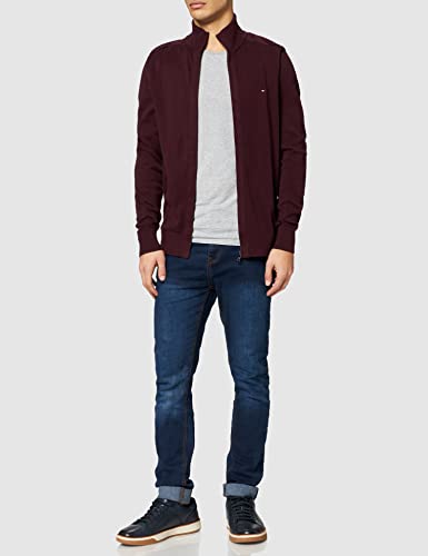 Tommy Hilfiger Pima Cotton Cashmere Zip Through Suter crdigan, Deep Burgundy, S para Hombre