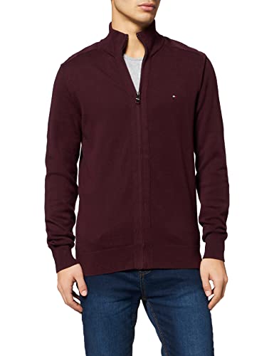 Tommy Hilfiger Pima Cotton Cashmere Zip Through Suter crdigan, Deep Burgundy, S para Hombre