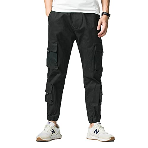 Tony Backer Pantalones Cargo para Hombre de algodón, Pantalones para Hombre, Pantalones de Hombre, Pantalones de Hombre, Bolsillos Laterales, Pantalones Informales Negro-g6555, L