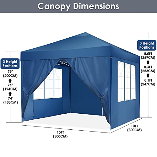 TOOLUCK 3x3m Carpas Plegables Impermeable Cenadores para Jardin Carpa Playa Protección UV con 4 Paneles Laterales, Toldos Exterior Terraza para Jardín Fiesta etc, 3x3m , Azul